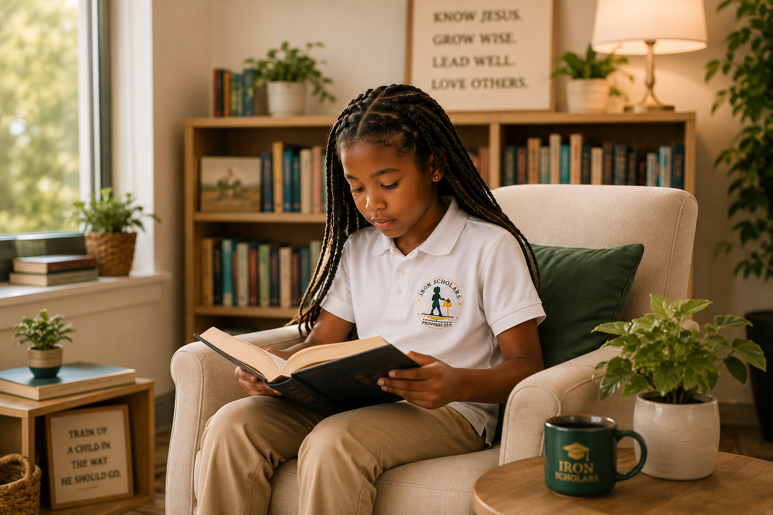 An Iron Scholars scholar reading a book in the reading area